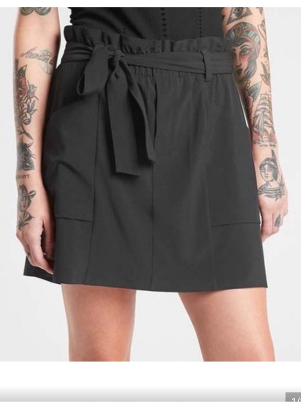 Athleta Skyline Skort Size 6 Paper Bag Waist Belt Skirt Pockets Black Mesh Short